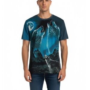 Wolf Graphic Short Sleeve Tee, Men’s L, Blue Black